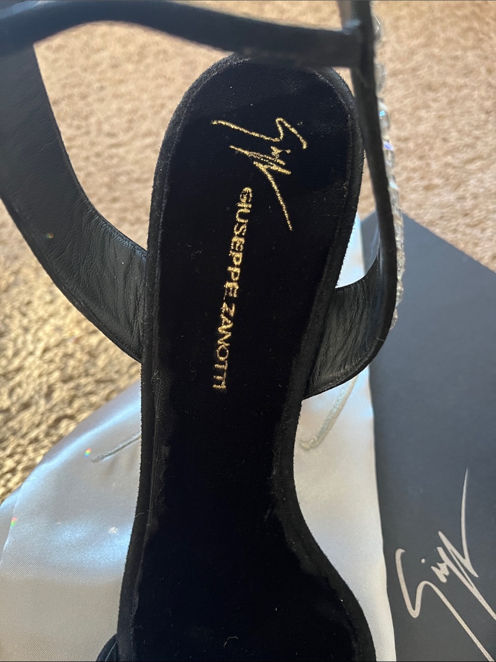 Giuseppe Zanotti Black Crystal-Embellished Block Heels - Picture 3 of 5